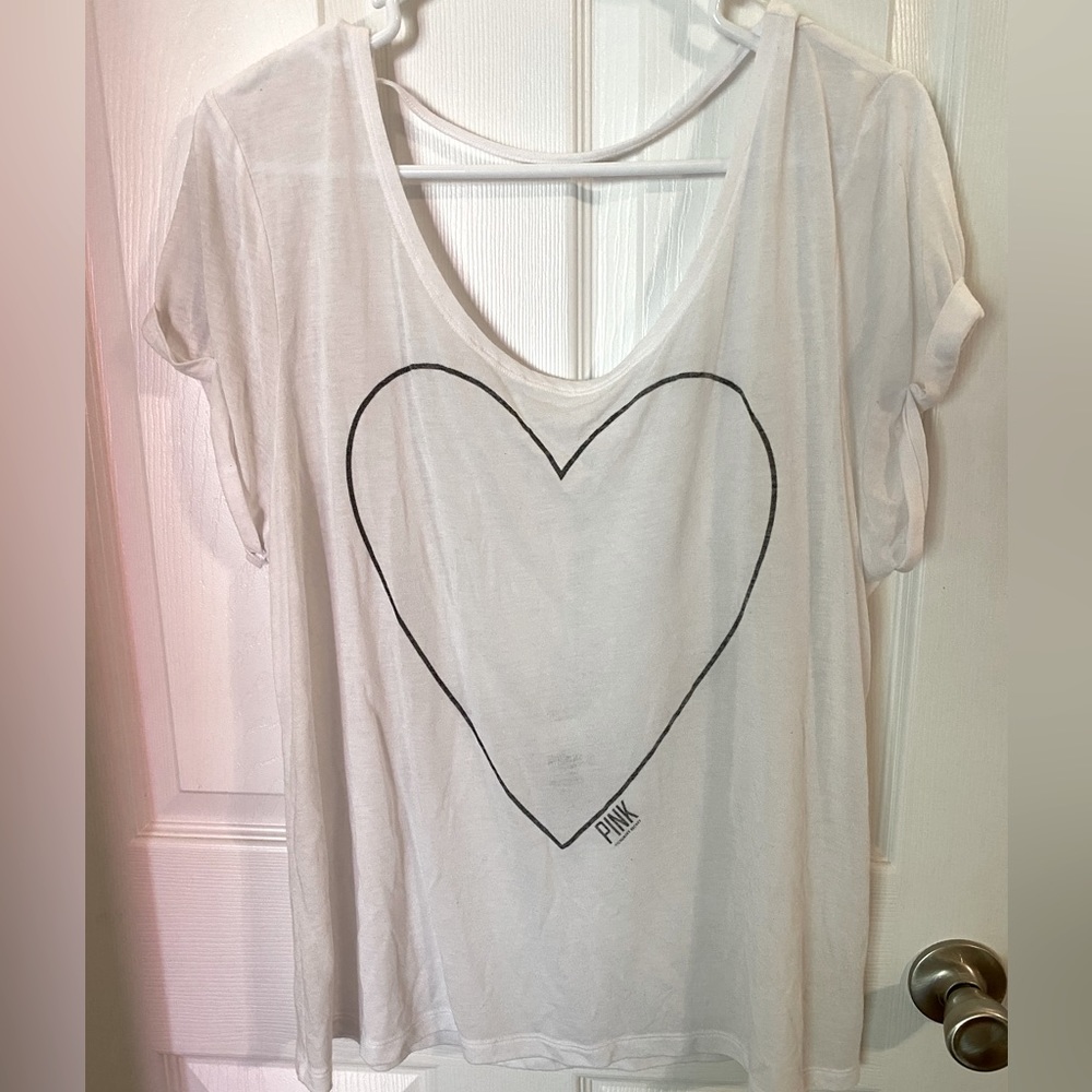 PINK Victoria Secret White Sheer T-shirt. Open back, soft & lightweight.